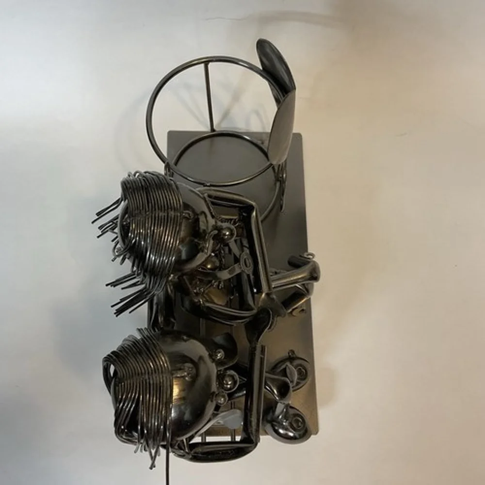 VTG Metal Statue Love Couple On‎ The Bench Wine Bottle/Candle Holder 8